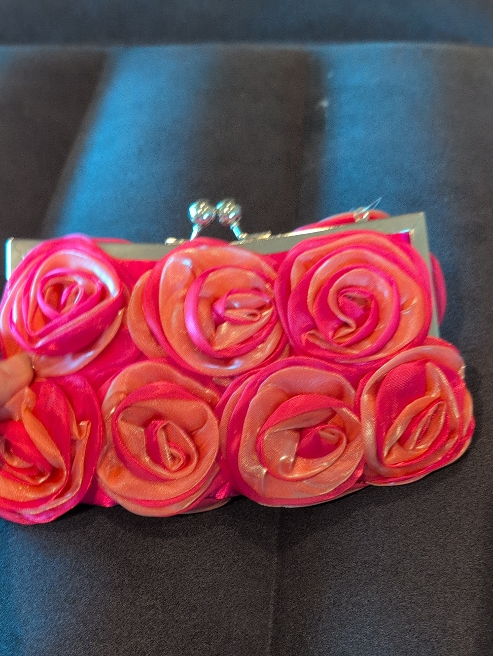 Pink Floral Rosette Clutch Handbag